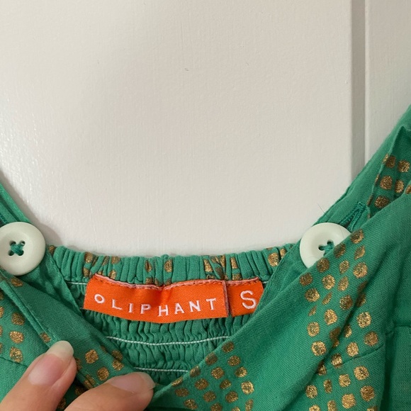 Oliphant Maxi Dress Cotton Green Metallic Polka Dot Smocked Back Small Boho - Picture 3 of 7